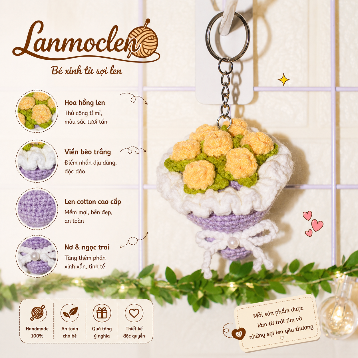 Bó hoa mini hoa hồng vàng 2 - Lan Móc Len