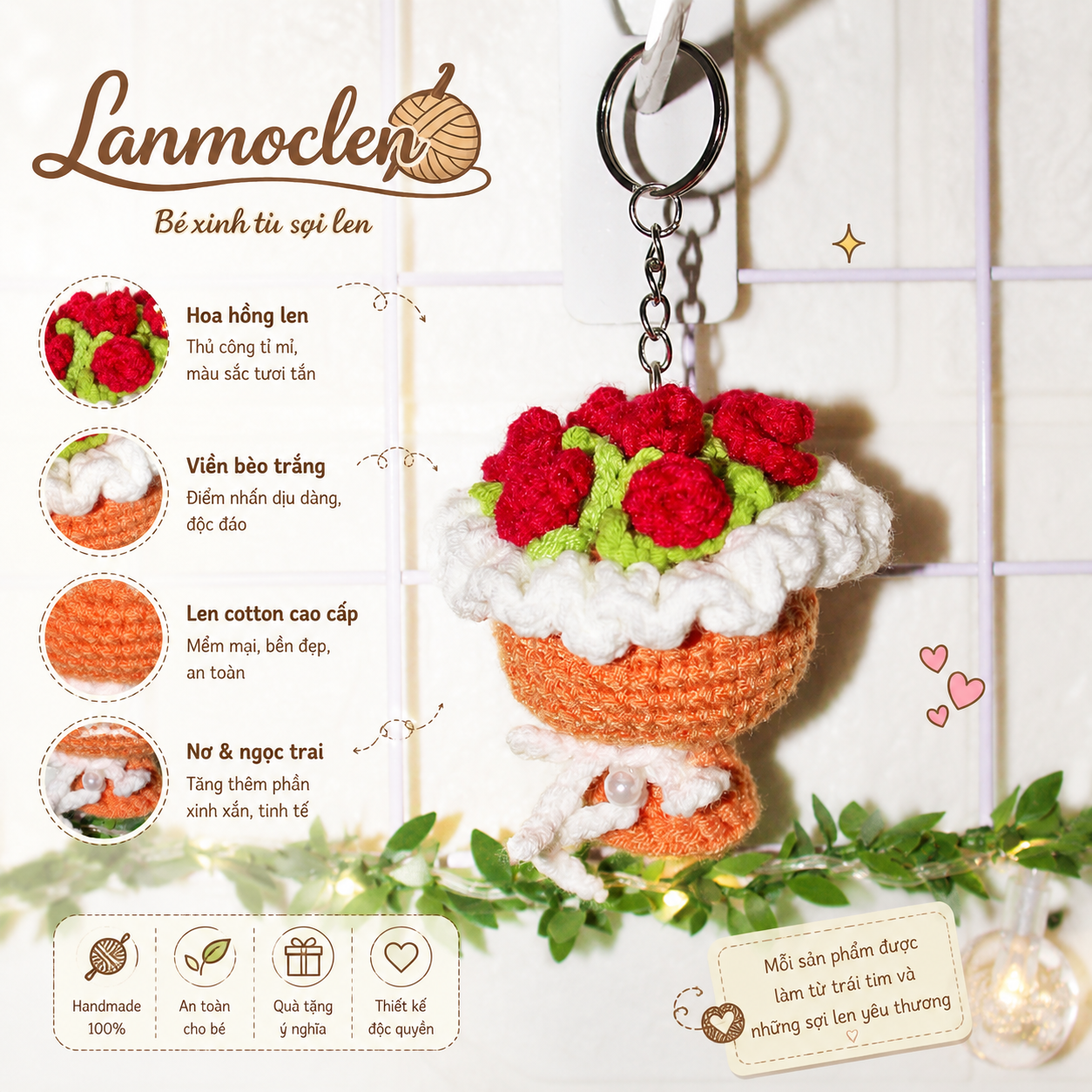 Bó hoa mini hoa hồng đỏ 1 - Lan Móc Len
